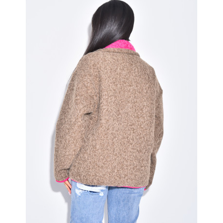 Veste en laine bouillie à bordures contrastantes