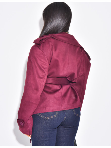 Kurzer Trenchcoat aus Wildlederimitat mit Bindegürtel