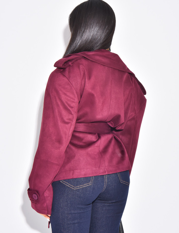 Kurzer Trenchcoat aus Wildlederimitat mit Bindegürtel