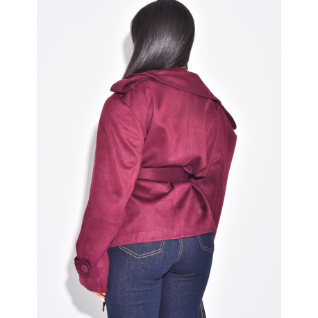 Kurzer Trenchcoat aus Wildlederimitat mit Bindegürtel