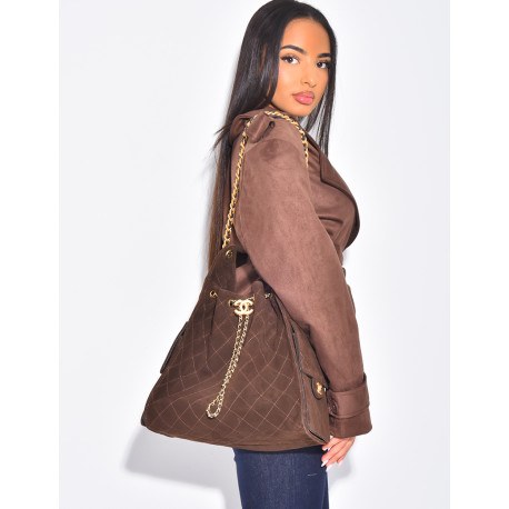 Kurzer Trenchcoat aus Wildlederimitat mit Bindegürtel