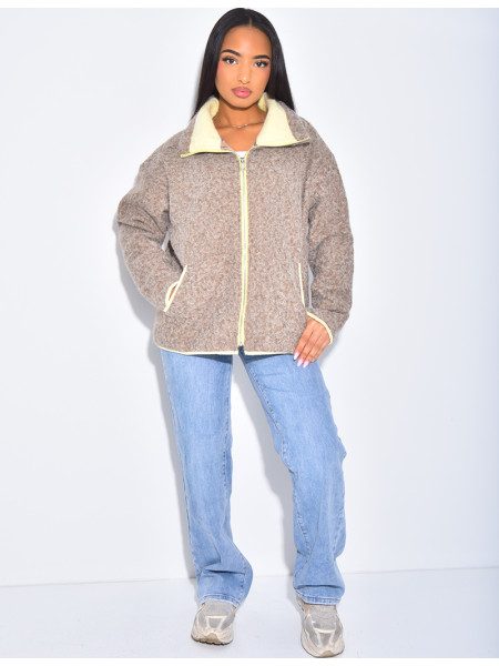 Boiled wool jacket with contrasting trim