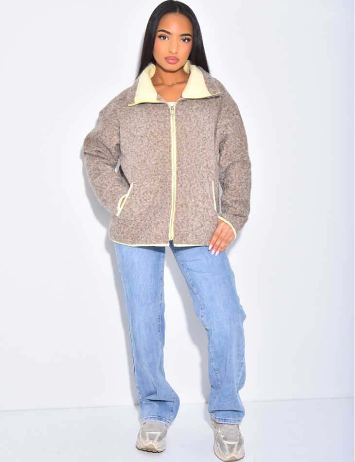 Boiled wool jacket with contrasting trim