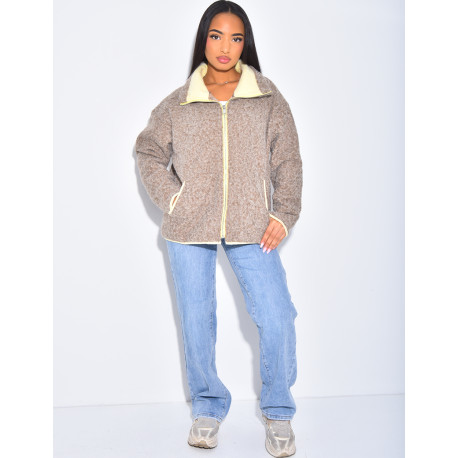 Boiled wool jacket with contrasting trim