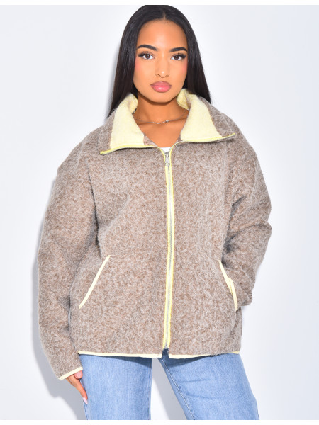 Boiled wool jacket with contrasting trim