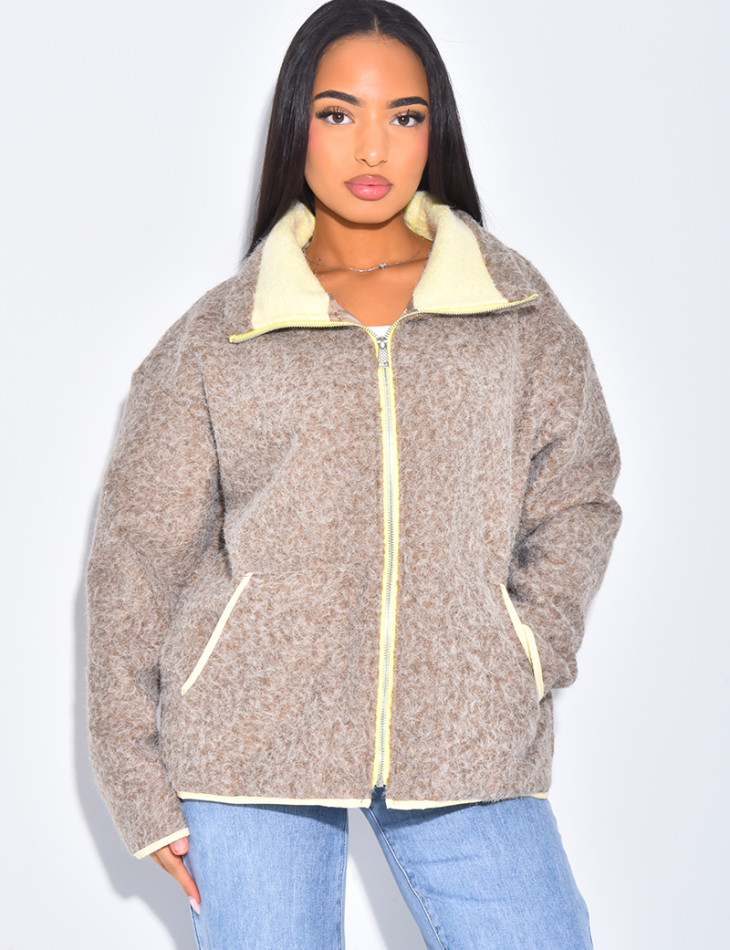 Boiled wool jacket with contrasting trim