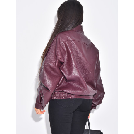 Oversized faux leather jacket with stand-up collar