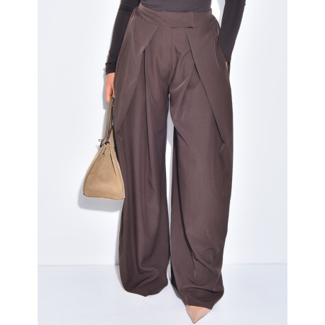 Wide-leg tailored trousers with a puffed effect