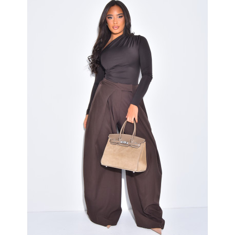 Wide-leg tailored trousers with a puffed effect