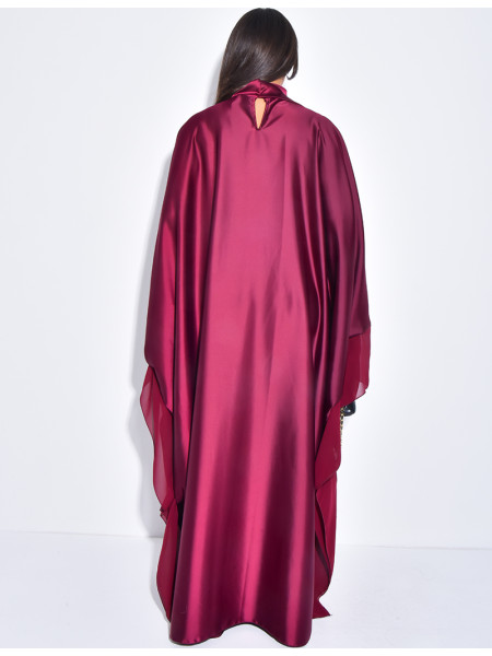 Thick satin abaya dress with sheer voile trim