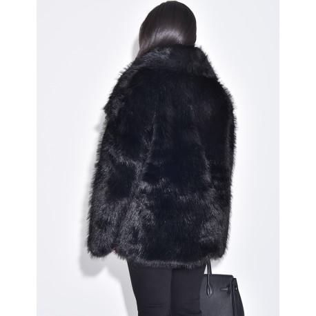 Manteau mi-long en fausse fourrure à col rabattu