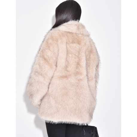 Manteau mi-long en fausse fourrure à col rabattu