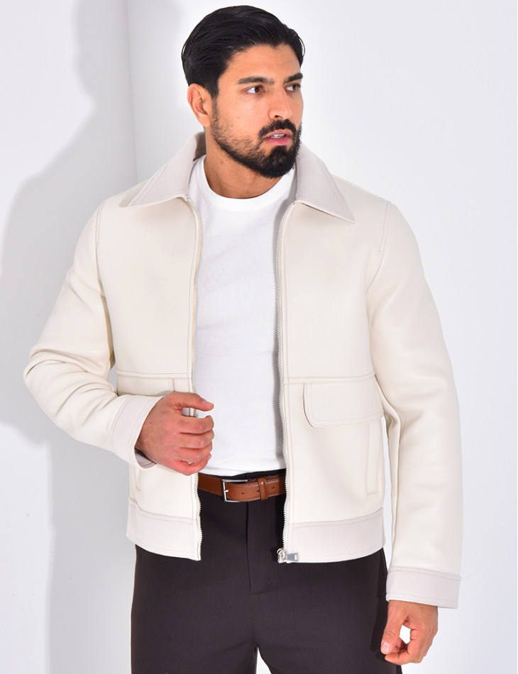 Veste en similicuir aux extrémitées contrastantes