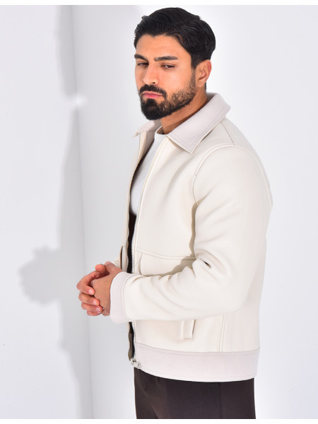 Veste en similicuir aux extrémitées contrastantes