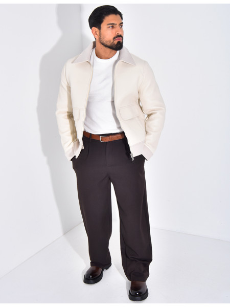 Veste en similicuir aux extrémitées contrastantes