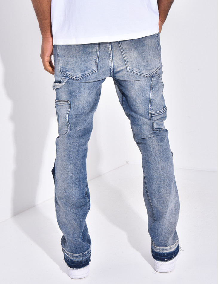 Jeans à empiècements contrastants et tâches de peinture