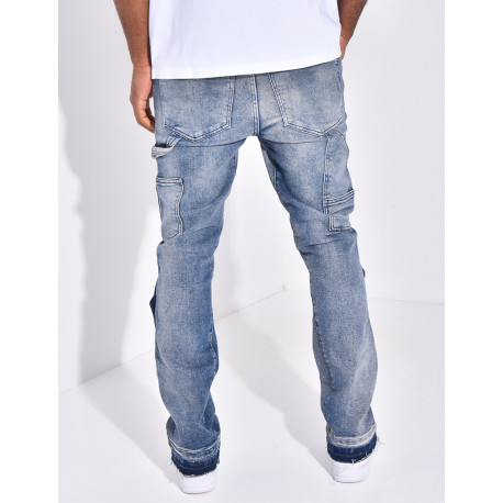 Jeans à empiècements contrastants et tâches de peinture