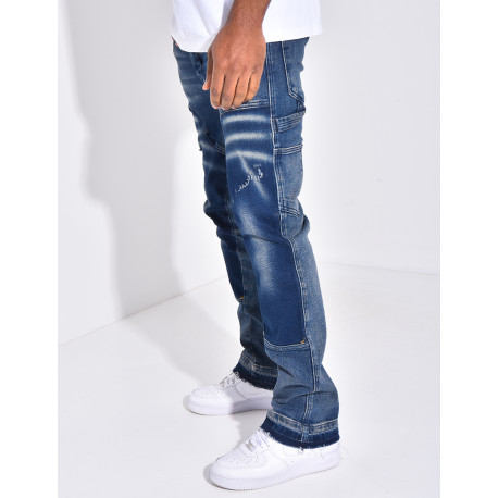 Jeans destroy à empiècements contrastants