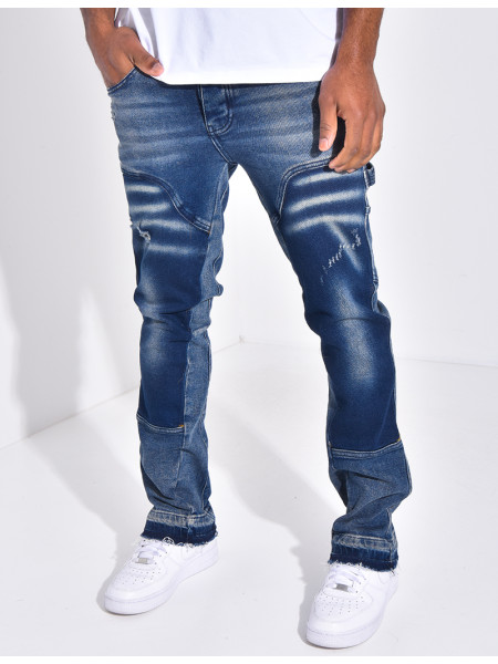 Jeans destroy à empiècements contrastants
