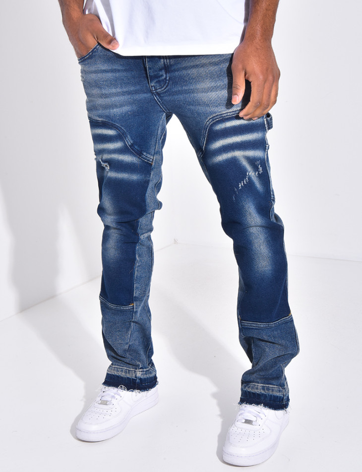 Jeans destroy à empiècements contrastants