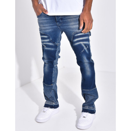 Jeans destroy à empiècements contrastants