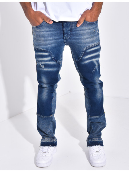 Jeans destroy à empiècements contrastants