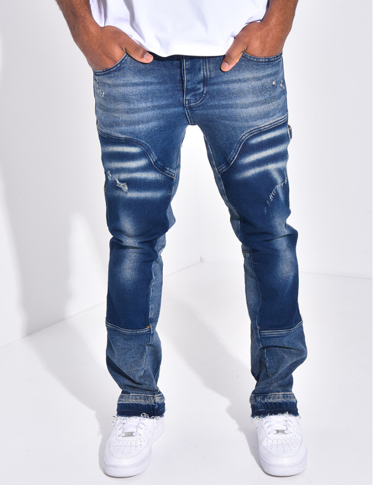 Jeans destroy à empiècements contrastants