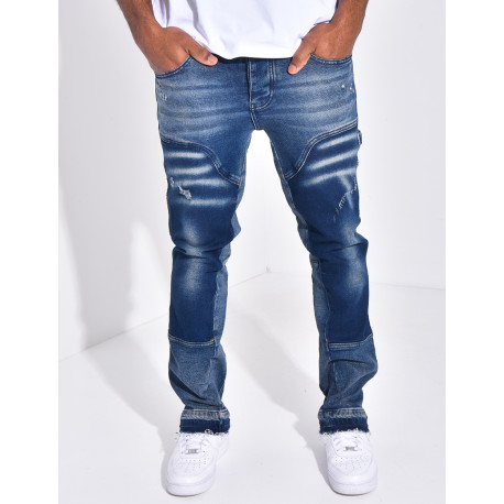 Jeans destroy à empiècements contrastants