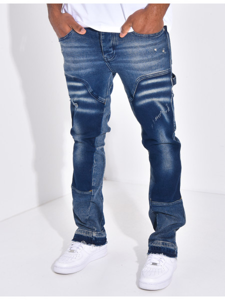 Jeans destroy à empiècements contrastants