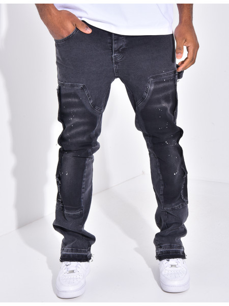 Jeans à empiècements contrastants et tâches de peinture