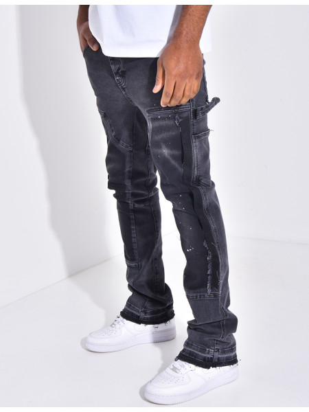 Jeans à empiècements contrastants et tâches de peinture