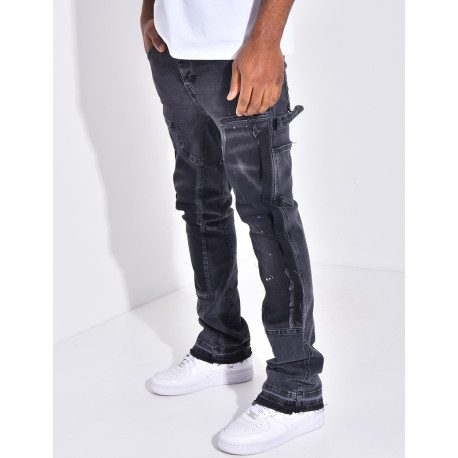 Jeans à empiècements contrastants et tâches de peinture