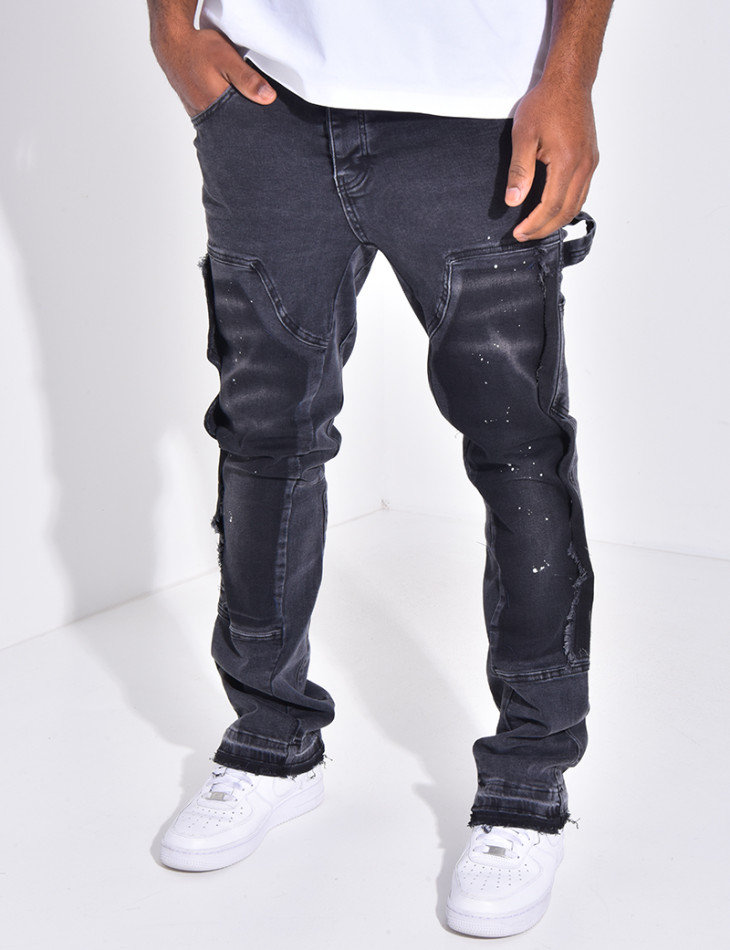 Jeans à empiècements contrastants et tâches de peinture