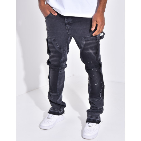 Jeans à empiècements contrastants et tâches de peinture