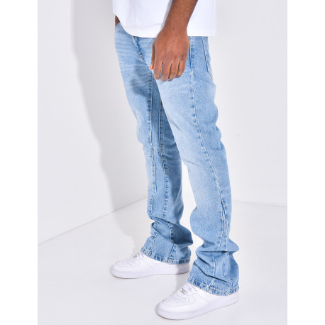 Jeans évasé à couture contrastante