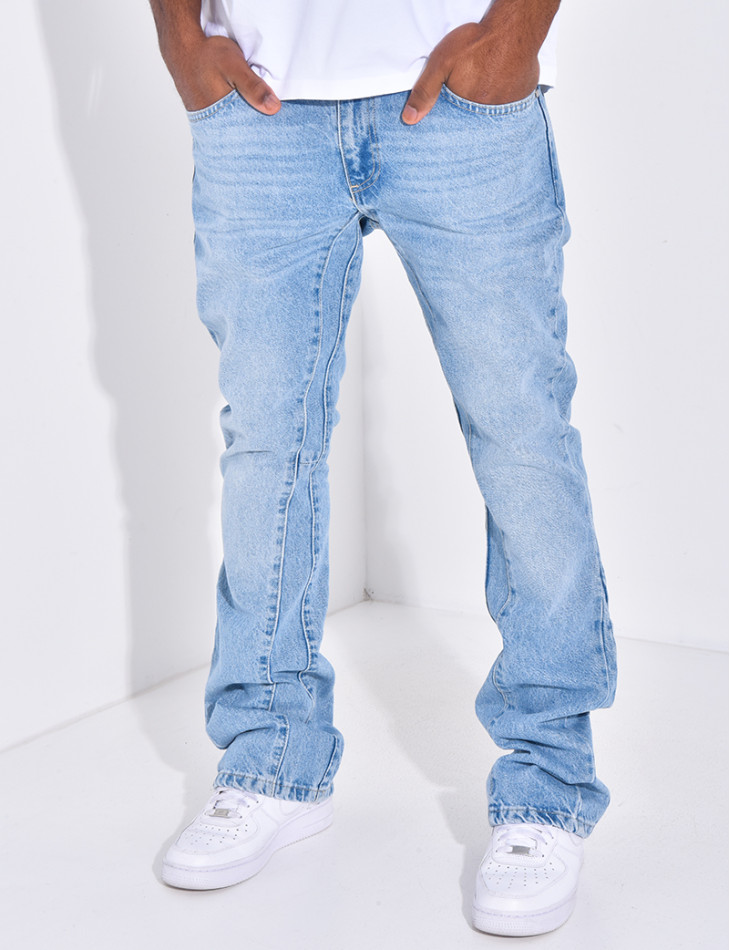 Jeans évasé à couture contrastante