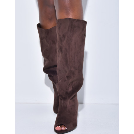 Bottes en suédine bouffantes à bouts ouverts