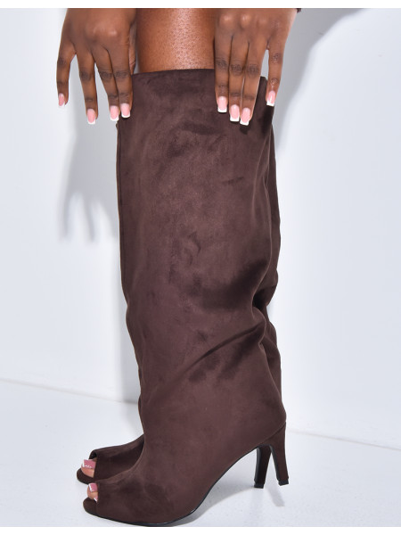 Bottes en suédine bouffantes à bouts ouverts