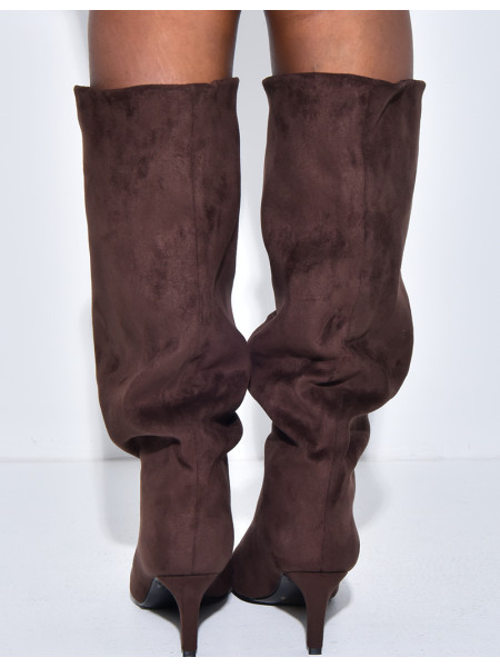 Bottes en suédine bouffantes à bouts ouverts