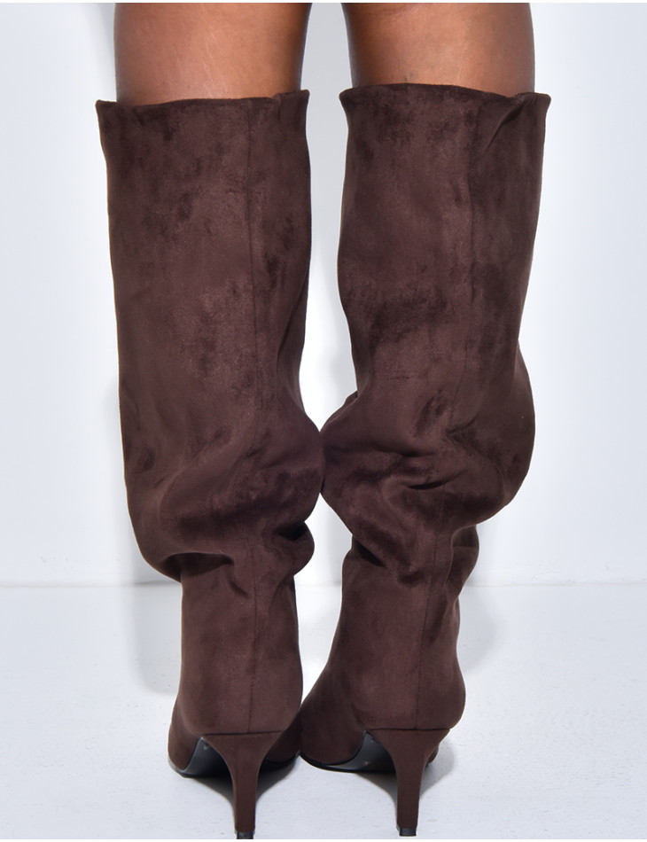 Bottes en suédine bouffantes à bouts ouverts