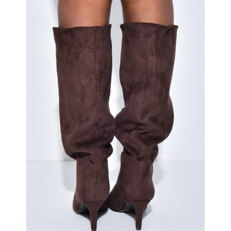 Bottes en suédine bouffantes à bouts ouverts