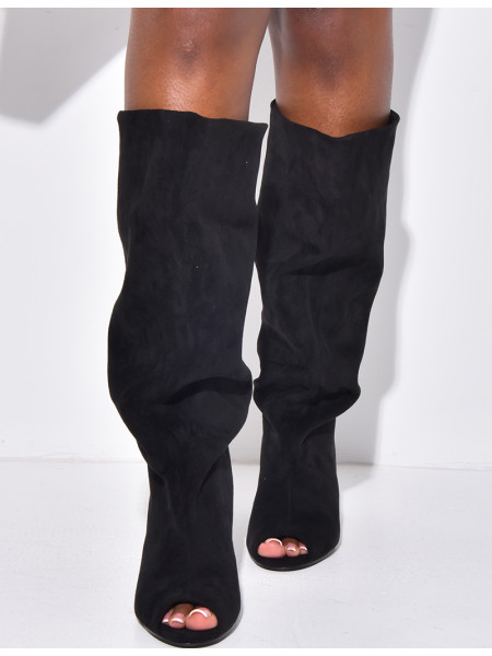 Bottes en suédine bouffantes à bouts ouverts
