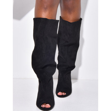 Bottes en suédine bouffantes à bouts ouverts