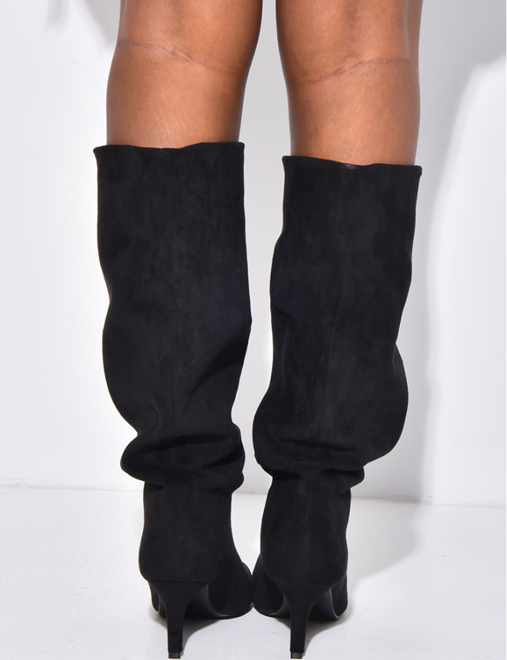 Bottes en suédine bouffantes à bouts ouverts