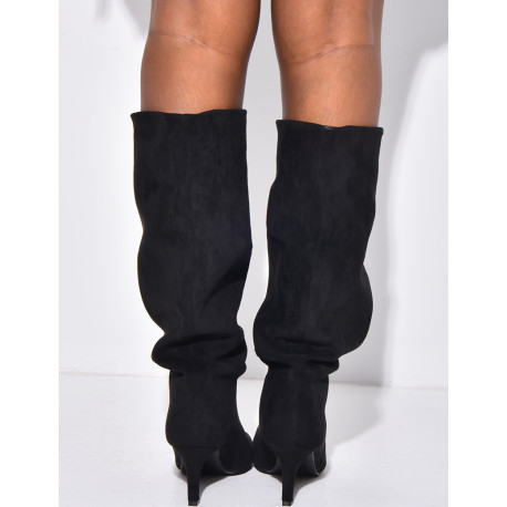 Bottes en suédine bouffantes à bouts ouverts