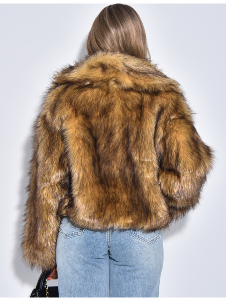 Veste courte en fausse fourrure à col rabattu