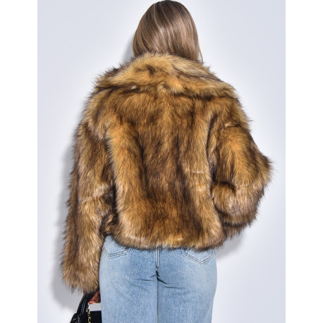 Veste courte en fausse fourrure à col rabattu