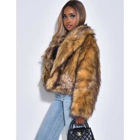 Veste courte en fausse fourrure à col rabattu