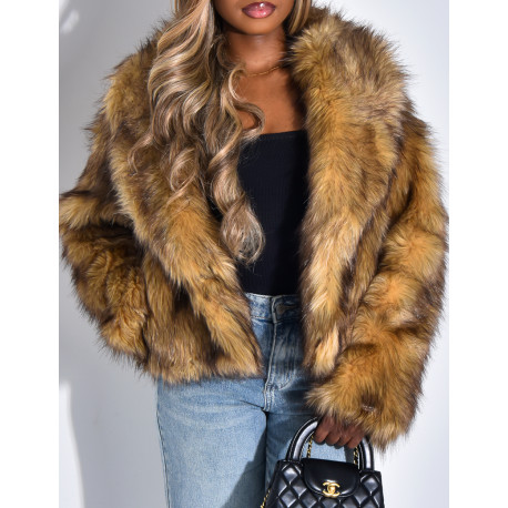 Veste courte en fausse fourrure à col rabattu