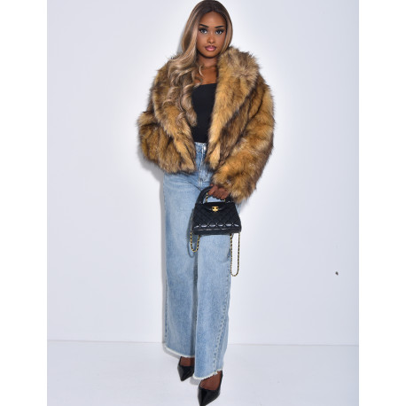 Veste courte en fausse fourrure à col rabattu